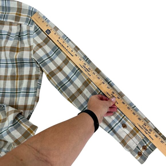 Men's Patagonia 100% Organic Cotton Flannel Button Up Brown/White/Blue Size XL - Picture 13 of 15